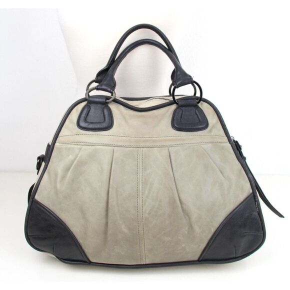 LARGE MARCIANO GRAY BLACK GENUINE LEATHER TOP HANDLE SATCHEL HANDBAG TOTE PURSE - Picture 4 of 11